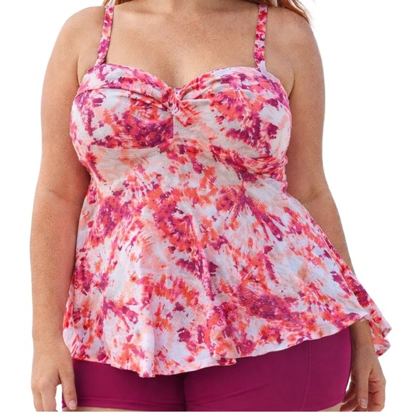 Time and Tru Other - Time and Tru SWIM layered Pink and Orange Tankini bathing suit Top 1X 16/18W